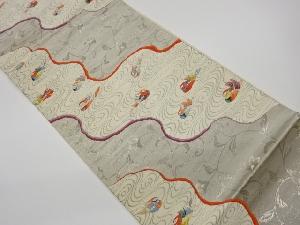 リサイクル　九百錦プラチナ箔花唐草・流水に鴛鴦模様織出し袋帯